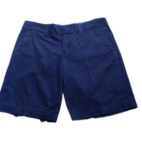 Tommy Hilfiger Womens Chino Shorts 8 NAVY Cotton Stretch Hook & Eye Mid Rise - Picture 1 of 6